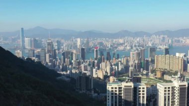 4 Eylül 2021, Hong Kong Skyline, arka planda seyahat yeri