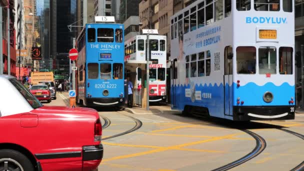 Мая 2021 Трамвай Оживленном Центральном Западном Округе Гонконг — стоковое видео