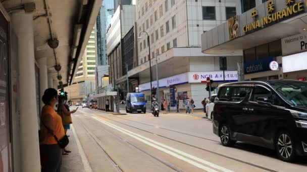 Mayıs 2021 Yoğun Merkez Batı Bölgesi Hong Kong Tramvayı — Stok video