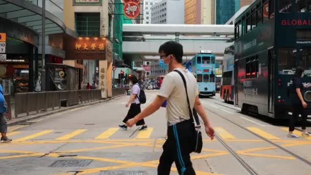 May 2021 Tramway Busy Central Western District Hong Kong — Stock Video