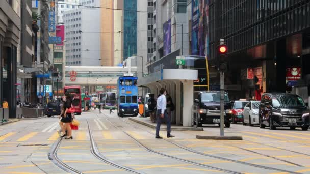 Mai 2021 Tramway Dans Quartier Animé Centre Ouest Hong Kong — Video