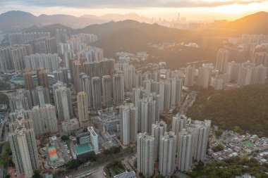 31 Mart 2022 Hang Hau, Cityscape at Sunset, Hong Kon