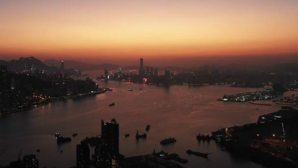 April 2022 Sunset Victoria Harbor Hong Kong — Stock Video