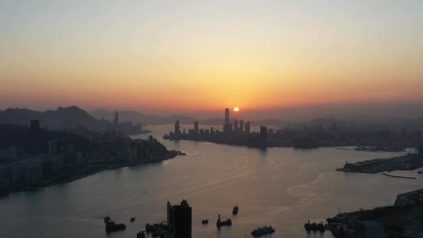 April 2022 Sunset Victoria Harbor Hong Kong — стоковое видео