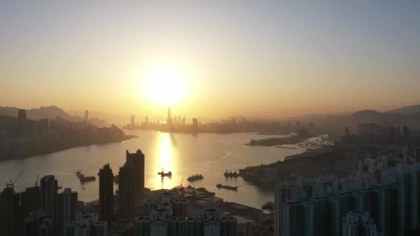 Απριλίου 2022 Ηλιοβασίλεμα Του Victoria Harbor Χονγκ Κονγκ — Αρχείο Βίντεο