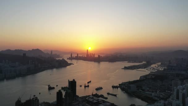Dubna 2022 Západ Slunce Victoria Harbor Hong Kong — Stock video