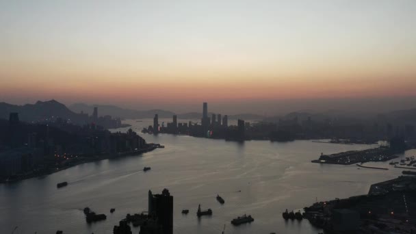 April 2022 Solnedgången Victoria Harbor Hongkong — Stockvideo