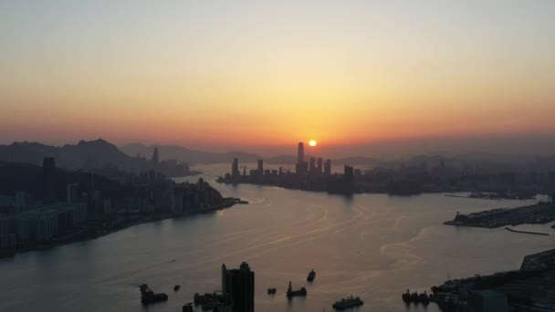 Abril 2022 Pôr Sol Victoria Harbor Hong Kong — Vídeo de Stock