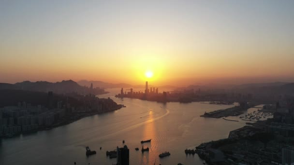 April 2022 Sunset Victoria Harbor Hong Kong — Stock Video