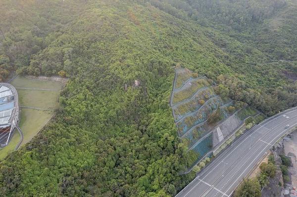 Kwietnia 2022 Lantau Link Wyjście Tunelu Autostrady Góry Widok Lotu — Zdjęcie stockowe