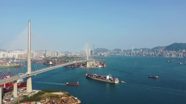 April 2022 Container Terminal Port Stonecutters Bridge Nam Wan Kok — ストック動画