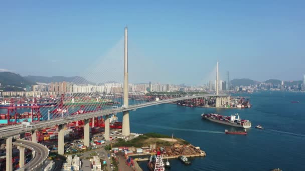 April 2022 Container Terminal Port Stonecutters Bridge Nam Wan Kok — ストック動画