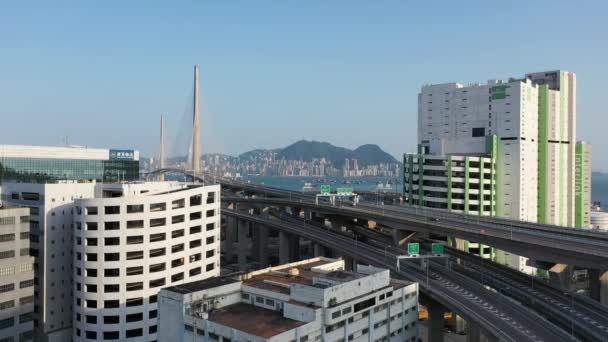 Április 2022 Konténer Terminál Kikötő Stonecutters Bridge Nam Wan Kok — Stock videók