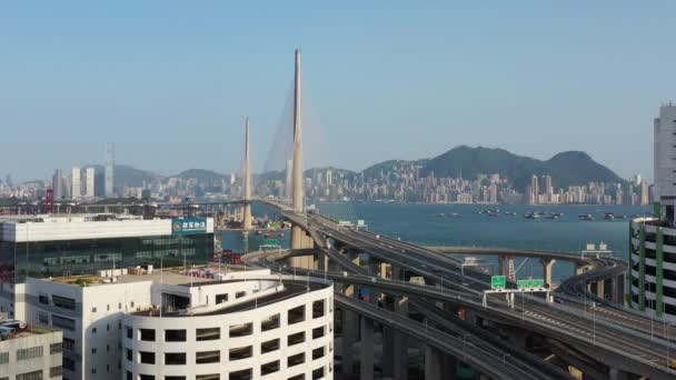 April 2022 Container Terminal Port Stonecutters Bridge Vid Nam Wan — Stockvideo