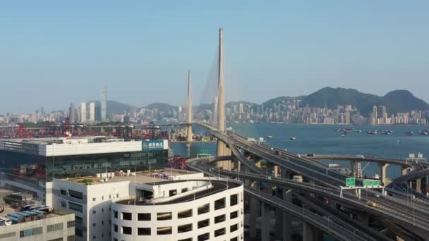 April 2022 Container Terminal Port Stonecutters Bridge Nam Wan Kok — ストック動画