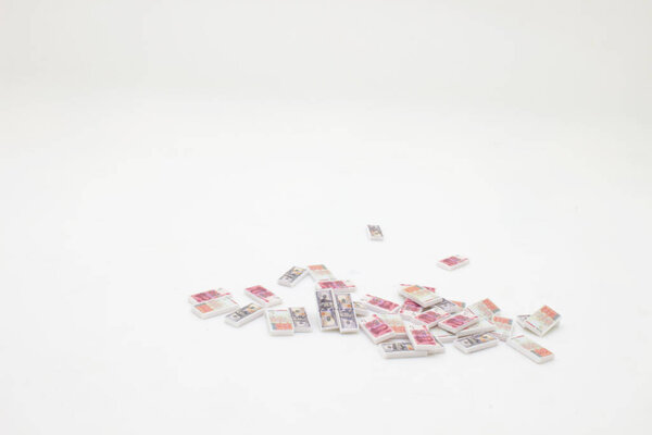 Many bundle of dollars bank notes on the white background