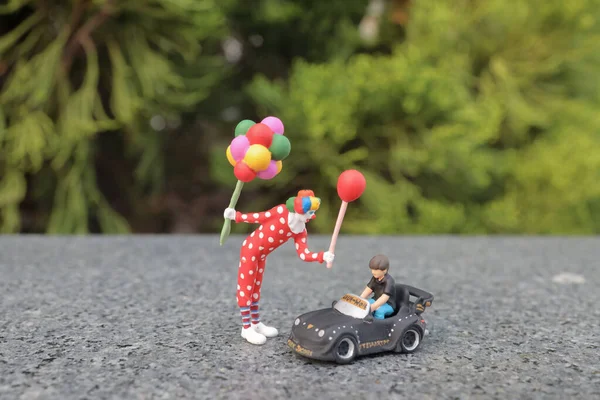 Fun Figure Clown Little Boy Driving Pedal Car — ストック写真