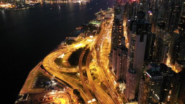 Aug 2019 Road Roundabout Intersection Hong Kong — стоковое видео