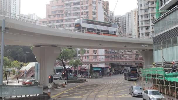 Апреля 2018 Временной Пейзаж Трамвайного Пути Гонконге — стоковое видео