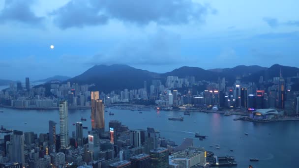 Július 2018 Victoria Harbour Modern Épület Kilátás Telihold Hong Kong — Stock videók