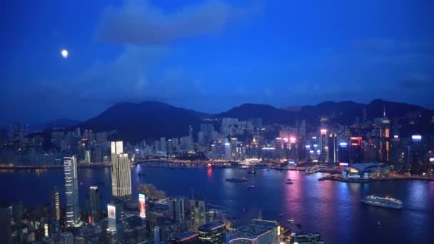 Lipca 2018 Victoria Harbour Nowoczesny Widok Budynek Pełnia Księżyca Hongkongu — Wideo stockowe
