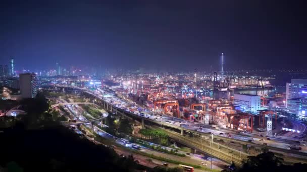 Nov 2018 Vista Nocturna Hong Kong Kwai Tsing Container Terminals — Vídeos de Stock