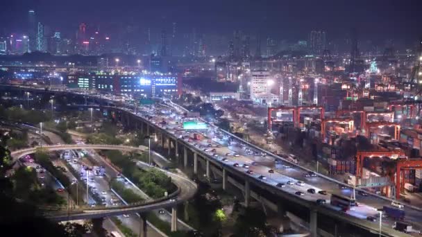 Νοε 2018 Νυχτερινή Θέα Των Τερματικών Σταθμών Εμπορευματοκιβωτίων Kwai Tsing — Αρχείο Βίντεο