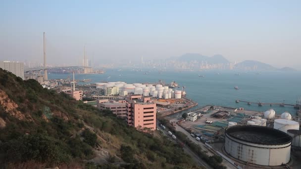 Abril 2017 Puerto Terminal Contenedores Stonecutters Bridge Nam Wan Kok — Vídeo de stock