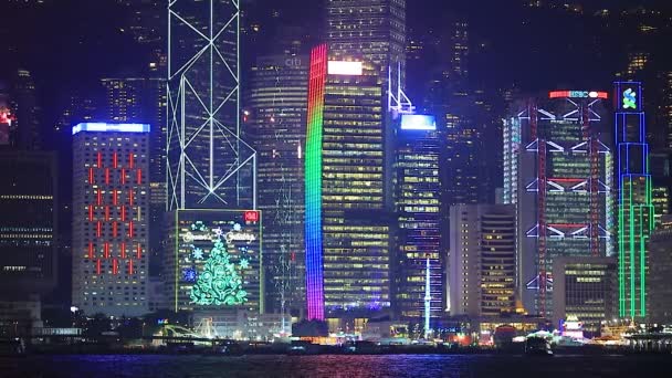 2016年12月23日维多利亚港湾大楼圣诞装饰 — 图库视频影像