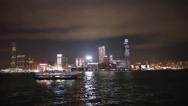Nov 2016 Nachtelijke Skyline Van Hongkong Eiland Vanuit Haven Victoria — Stockvideo
