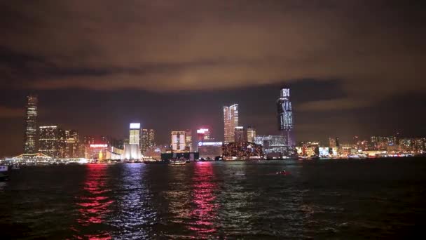 Ноября 2016 Ночной Горизонт Острова Гонконг Гавани Виктория — стоковое видео