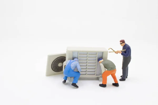 Mini Figura Operador Electricista Inspeccionar Comprobar Calefacción Ventilada — Foto de Stock