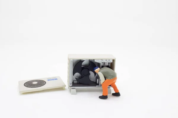 Minifiguur Elektricien Operator Inspecteren Controleren Verwarming Geventileerd — Stockfoto