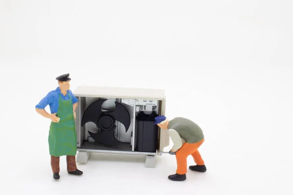 Minifiguren Elektrisk Operatör Inspektera Och Kontrollera Värme Ventilerad — Stockfoto