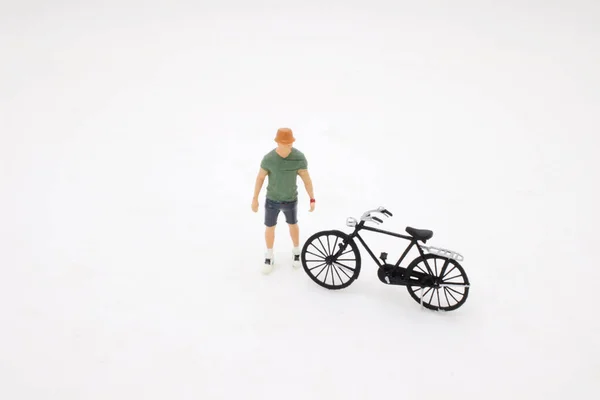 Mini Figura Brinquedos Com Ele Mini Bicicleta — Fotografia de Stock