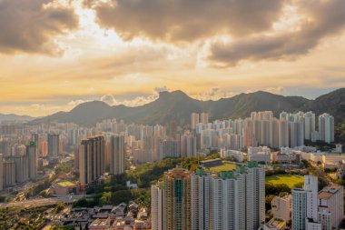 1 Mayıs 2022 Lion Rock Hill ve Kowloon, Hong Kong 'un Skykine' i