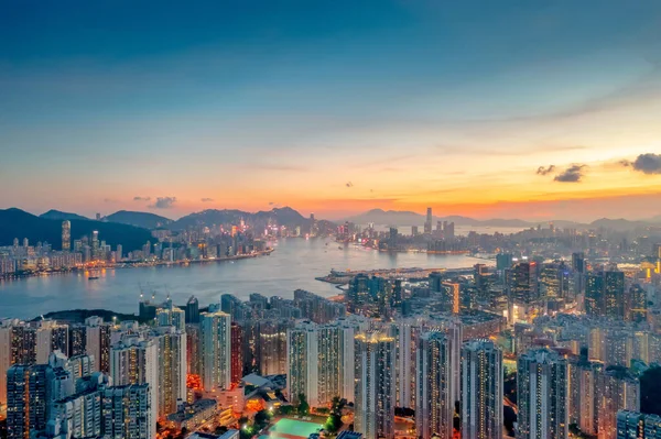 Mai 2022 Apus Soare Deasupra Portului Victoria Văzut Mananca Kowloon — Fotografie, imagine de stoc