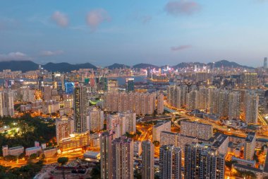 3 Mayıs 2022 Kowloon, Hong Kong şehir manzarası