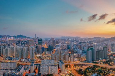 3 Mayıs 2022 Kowloon, Hong Kong şehir manzarası