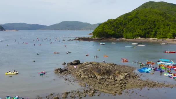 May 2022 Rowers Canoes Floating Shore Sai Kung — Stockvideo