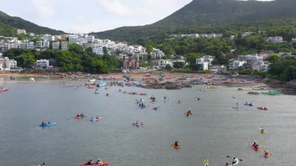 May 2022 Rowers Canoes Floating Shore Sai Kung — Stock Video