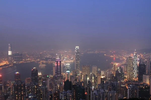 April 2011 Night Hong Kong Aerial View Victoria Harbour — ストック写真