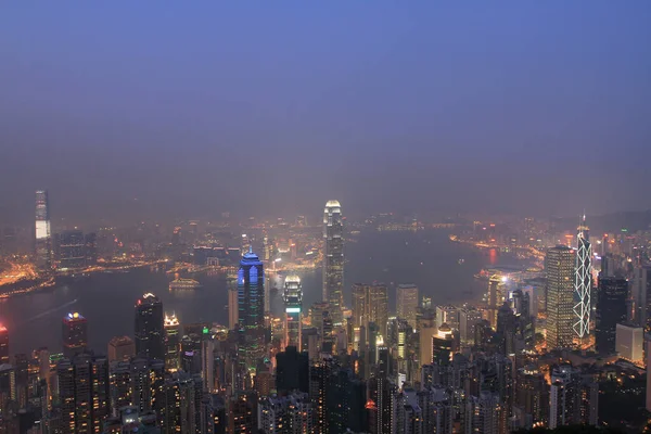 April 2011 Night Hong Kong Aerial View Victoria Harbour — Stock Photo, Image
