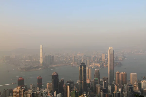 April 2011 Sunset Hong Kong Aerial View Victoria Harbour — Fotografia de Stock