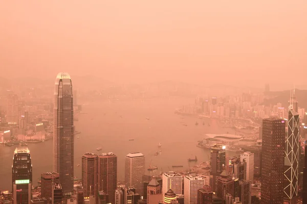 Апреля 2011 Года Закат Гонконге Вид Гавань Виктория Воздуха — стоковое фото