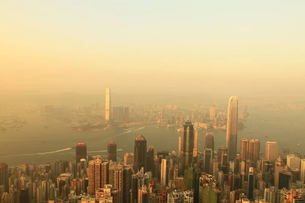 April 2011 Sunset Hong Kong Aerial View Victoria Harbour — Stok fotoğraf