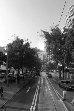 22 Oct 2011 the tram in busy financial district of Hong Kong 