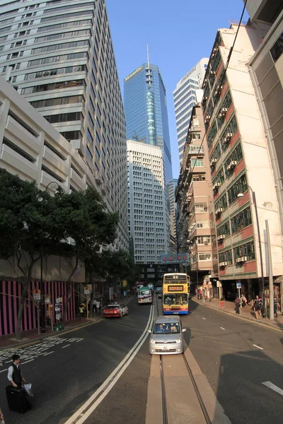 Oct 2011 Tram Busy Financial District Hong Kong — Stockfoto