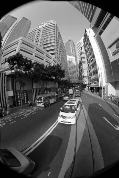 Oct 2011 Tram Busy Financial District Hong Kong — Stockfoto