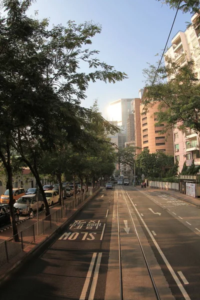 Окт 2011 Трамвай Оживленном Финансовом Районе Гонконга — стоковое фото